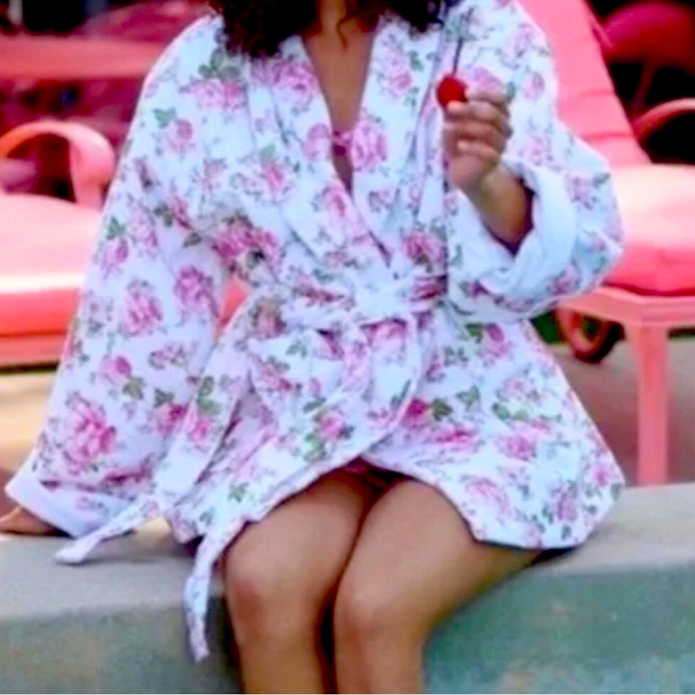 LoveShackFancy cotton robe.  Peony garden print